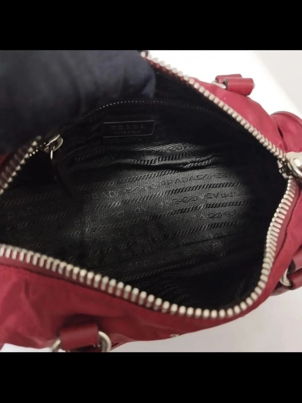 Prada Red Nylon Barrel Satchel with Leather Trim